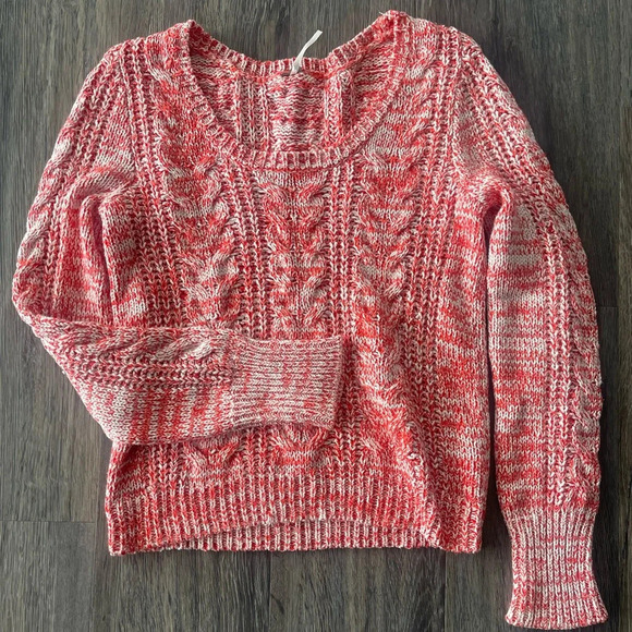 Free People | Orange White Cozy Cotton Chunky Cable Knit Sweater, M - Picture 2 of 7